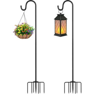 76 Adjustable Lantern & Shepherd Hook  Heavy Duty Outdoor Garden Hook for Lanterns, Solar Lights, String Lights, Hanging Baskets, Plant Pots, Hummingbird Feeders & Wedding Decor 2Pack