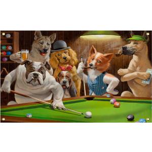 YOSASAH Dogs Playing Pool Flag 3X5 FT Tapestry Dorm Decor Man Cave Wall Banner Poster with Brass Grommets For College Dorm, YOSA30