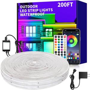 vimeepro 200ft Outdoor LED Strip Lights Waterproof,IP68 Waterproof LED Light Strips with Remote,App Control Music Sync RGB Outdoor LED Rope Lights,LED Lights for Bedroom,Roof,Pool,Deck,Balcony