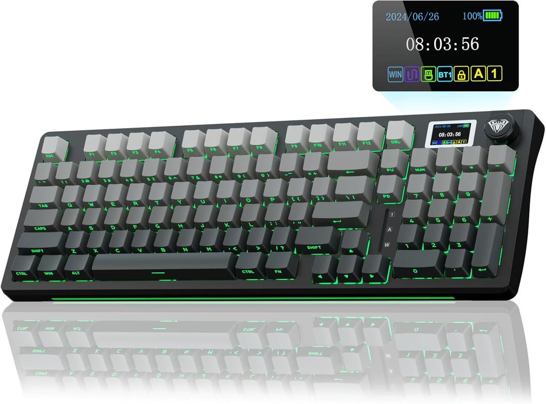 AULA S98 Pro Wireless Mechanical Keyboard with Screen & Knob,2.4GHz/USB-C/BT5.0 Hot Swappable Creamy Keyboard,Pre-lubed Linear Switches,Side Printed PBT Keycaps,RGB Backlit Gaming Keyboards