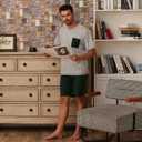 Keyocean Mens Pajama Set, Soft Cotton V-Neck Short-Sleeve T-Shirt & Shorts Summer PJ Set for Sleeping (Gray, XXL)