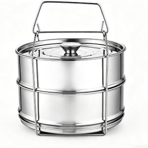 Stackable Stainless Steel Pot Inserts, 6QT 2-Tier Steamer Set with Handles for Instant Pot & Pressure Cookers, Multi-Use Cookware for Pot-in-Pot Cooking, Steaming, Serving