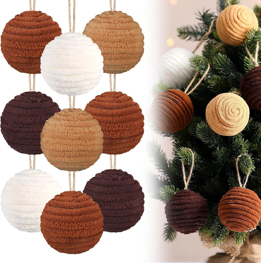 16 Pcs 2.36 Inches Neutral Christmas Balls Ornaments Rustic Boho Brown White Hanging Balls Ornaments Modern Farmhouse Christmas Decor for Xmas Tree Bowl Basket Vase Fillers