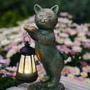 Cat Statues for Garden Decor: Outdoor Sculpture with Warm Lights for Balcony Lawn Patio Yard - Gifts for Mom Grandma Women
