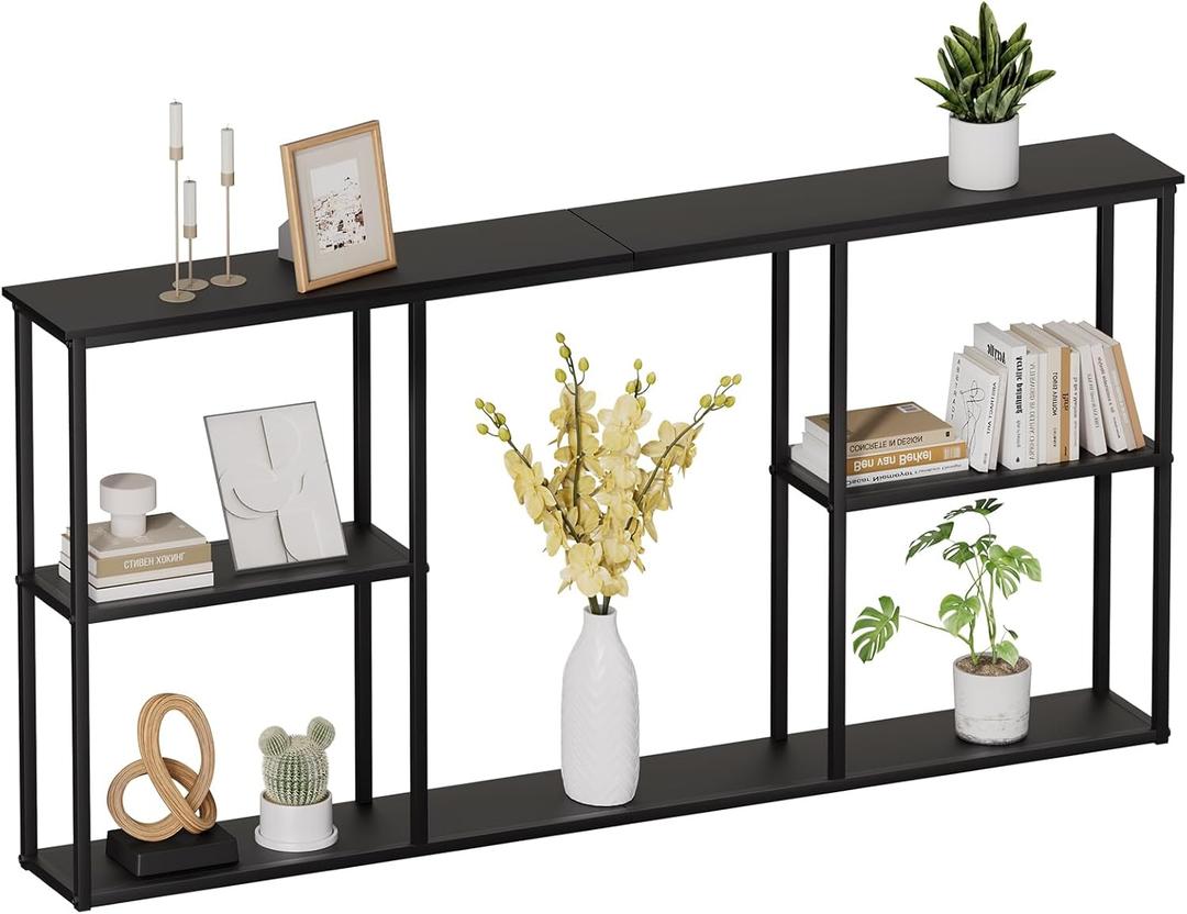 WOHOMO Black Console Table,3-Tier Small Entryway Table,Long Sofa Table for Hallway,Living Room(63 inch)