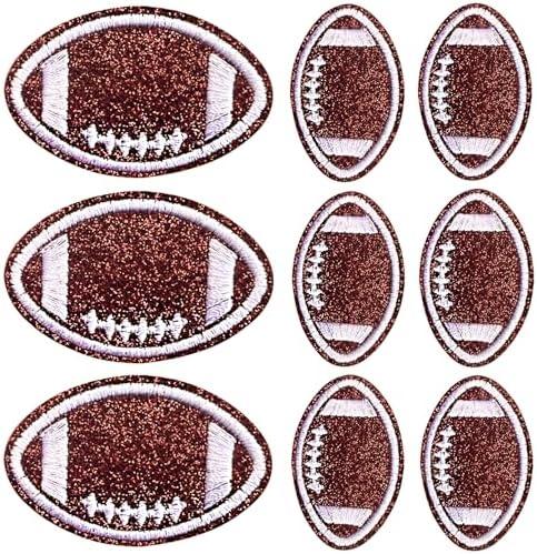ZZXLLRO 20pcs Sequin Football Patch, Mix Size 2 Inch, 3inch White Stitches Brown Football Iron on, Embroidered Applique Sewing Patches for Clothing, Bags, Jackets, Jeans DIY Accessory Craft Decoration