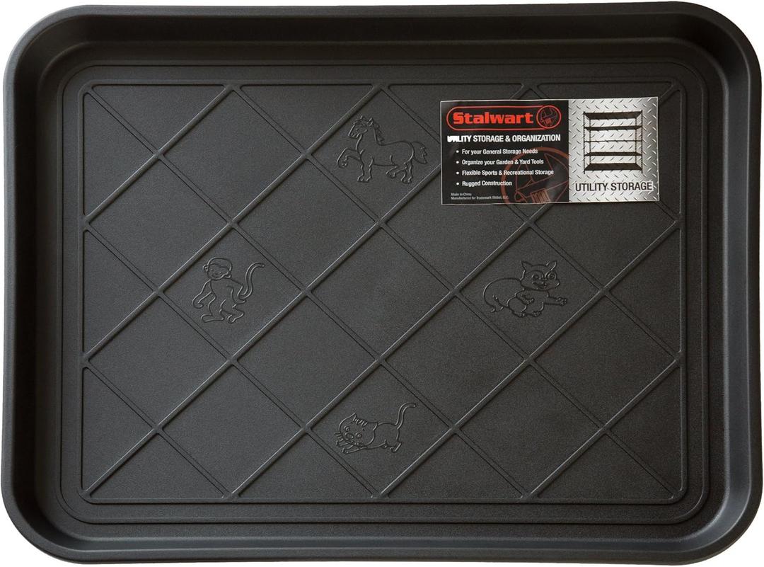 All-Weather Boot Tray - Water-Resistant Plastic Mud Pan, Pet Food Tray, and Outdoor or Indoor Shoe Mat for Entryway by Stalwart (Black)