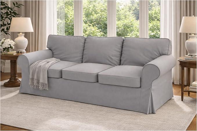 Sofa Covers Compatible with IKEA Ektorp 3 Three Seat Sofa Slipcovers (Polyester Flax Light Gray)