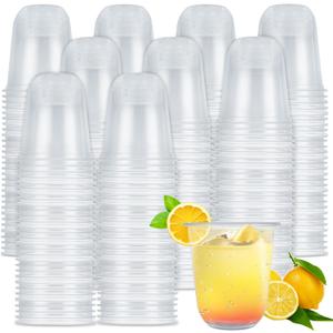200 Pcs 12 oz Clear Plastic Cups, Plastic Stemless Glasses Disposable, Crystal Cups Suitable for Cocktails, Whiskey, Party