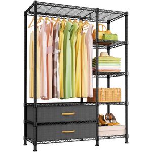 Ulif F3 Heavy Duty Clothes RackWith Fabric DrawersFreestanding Clothing Racks for Hanging ClothesAdjustable Closet Organizer SystemPortable Garment Rack 40" W x 15" D x 72" HMax Load 700LBSBlack