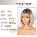 WERD Blonde Bob Wig with Bangs Short Dirty Blonde Wigs for Women Heat-Resistant Synthetic Ombre Blonde Short Wig for Cosplay Daily Use
