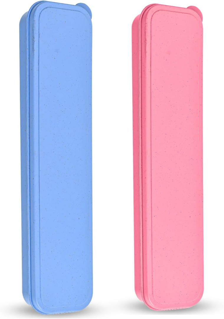 Travel Cutlery Case Portable Utensil Holder Large Travel Silverware Case Flatware Storage Box Camping Utensils Cutlery Cases for Fork Spoon Chopsticks Lunch Box, 9.6 x 2.1 inches (Blue, Pink)