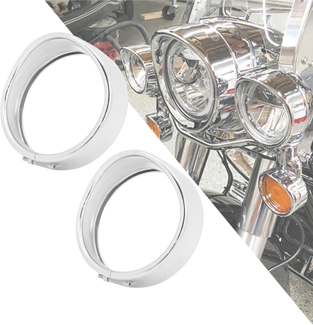 HDBUBALUS Motorcycle 4.5 Inch Fog Light Tirm Ring Visor Style 4 1/2" Auxiliary Light Passing Lamp Bezel Compatible with Harley Touring Road King Chrome 1 Pair