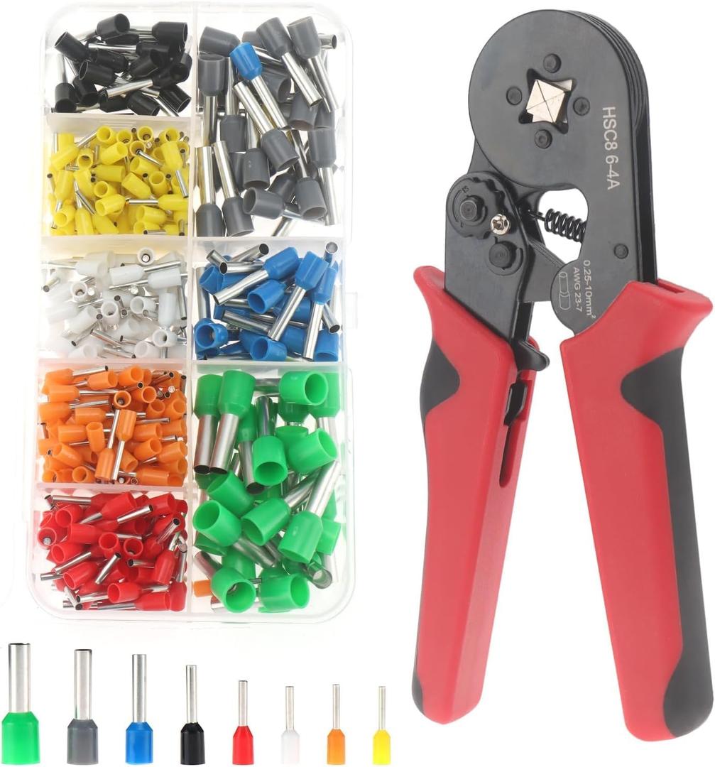 401PCS Ferrule Crimping Tool Kit, AWG23-7 Self-adjustable Ratchet Wire Crimping Tool Kit Crimper Plier Set with 400PCS Wire Terminals Crimping Connectors Wire End Ferrules Terminals