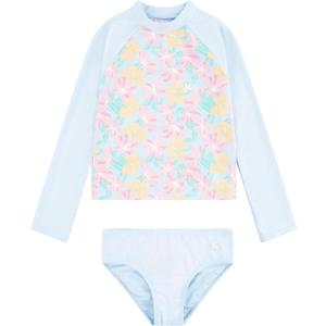 Hurley Girls Long Sleeve Rash Guard 2-Piece Swimsuit (10, Blue Ice/Floral)