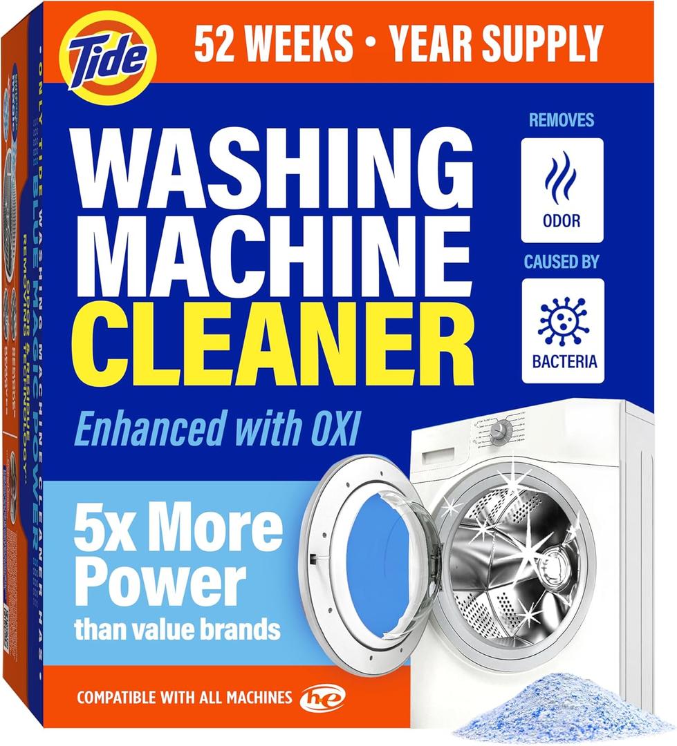 Tide Washing Machine Cleaner 52 Week Supply with Oxi for Front and Top Loader Washer Machines, Deep Cleaning Residue & Odor Eliminator, 12 Month Supply