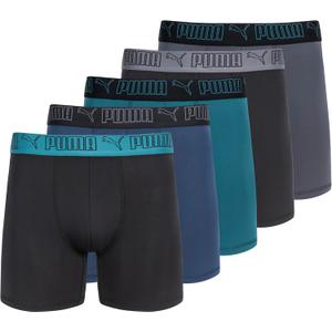PUMA Men's 5 Pack Performance Boxer Briefs, Small (Blue/Green/Black)