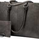 LOVEVOOK Laptop Tote Bag for Women, 15.6 Inch Large Capacity Vintage Leather Work Computer Bag, Business Casual Shoulder Handbag, Black Coffee