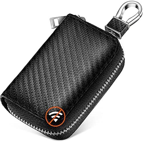 Frienda Bags for Car Key Fob Carbon Fiber Car Rfid Signal Blocking Bags Key Protector Tool Anti-theft Fob Case for Storage, Black