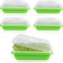 Seed Sprouting Tray, 5 Packs Microgreens Growing Trays Big Capacity Sprouts Growing Kit Soil-Free Sprouter Tray for Sprouting Seeds, Beans, Wheatgrass (with Lids)