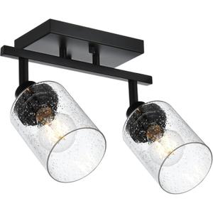 2-Light Black Track Lighting Kit Ceiling Mount Kitchen Track Lighting Fixtures, Bathroom Ceiling Tracking Vanity Light with Bubble Seeded Glass Shade & Rotatable Tracking Heads for Accent Shop