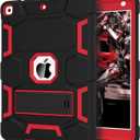 CCMAO iPad 9th Generation Case, iPad 8th/7th Generation Case, iPad 10.2 2021/2020/2019 Case with Kickstand, Heavy Duty Shockproof Hard Hybrid Three Layer Protective Cover, Black+Red