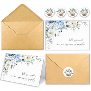 25 Funeral Thank You Cards with Envelopes and Matching Stickers, Watercolor Rose Designs Sympathy Card 4x6 inch for Funeral Family Friends Loved Ones