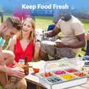 Countertop Ice Food Serving Display Tray with 6 Pan, Portable Salad Bar Buffet Station for Home, Cold Food Buffet Server, Stainless Steel Pizza Topping Station with Clear Roll Top Cover, 3 Ice Packs
