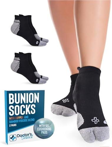 Doctor's Select 2 Pairs Bunion Socks for Women and Men - Copper & Bamboo Viscose infused Bunion Relief Socks | Toe Separator M