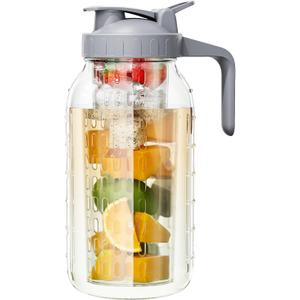 64 oz Fruit Water Infuser Pitcher, Heavy Duty Wide Mouth Glass Pitcher with Lid and Pour Spout, Tea Jug Airtight Seal for Freshness and Convenience, Great for Cold Beverages, Breast Milk