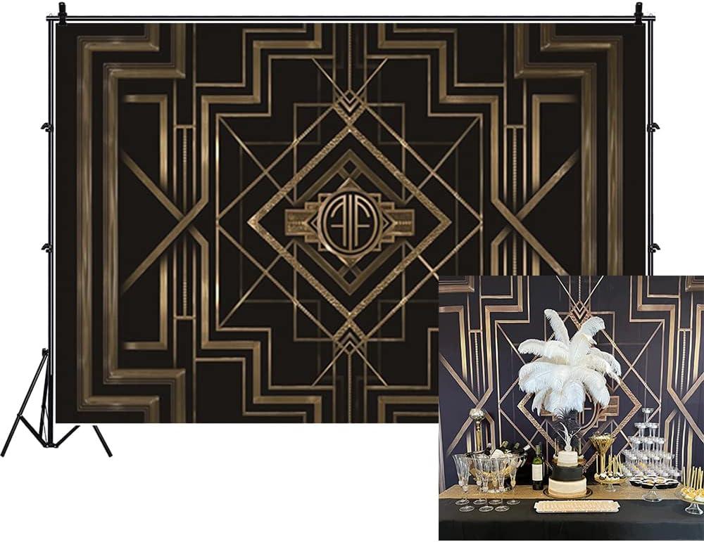 Leyiyi 5x3ft Great Black and Gold Birthday Photography Backdrop Adults Children Party Black and Gold Golden Banner Photo Studio Booth Background Newborn Baby Shower Decoration