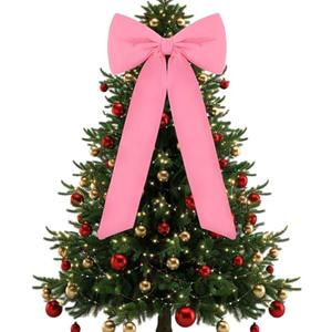 Celltestria Large Christmas Bow Ornament 15x30 Inch Velvet Giant Wreath Bows Xmas Tree Topper Ribbon Hanging Bows for Christmas Holiday Home Wall Outdoor Indoor Party Garland Crafts Decoration(Pink)