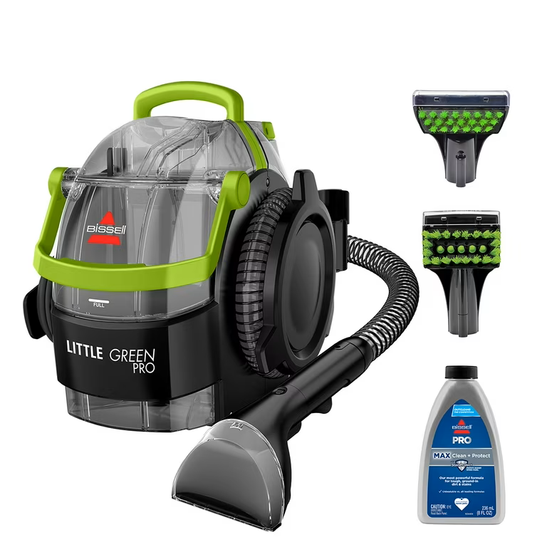 Bissell Little Green Pro Portable Carpet & Upholstery Cleaner and Car/Auto Detailer with Deep Stain Tool, 3" Tough Stain Tool, Plus Two 8 oz. Trial-Size Formulas, 3194