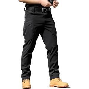 AUTIWITUA Men's Tactical Cargo Pants Water Resistant Lightweight Hiking Pants Outdoor Work Pants with Multi Pockets(No Belt) (Large, Black)