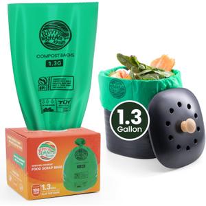 Compost Bags 1.3 Gallon,100 Count,Compostable Small Trash Bags for Kitchen Countertop Compost Bin 0.75, 1,1.2, 1.3Gallon,ASTM D6400, US BPI and Europe OK compost HOME certified