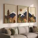 Framed 3D Wood Mountain Farmhouse Wall Art for Living Room Decor, 24x36 In, 24" W x 36" H x 3Pcs