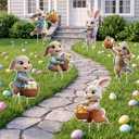 Easter Yard Signs with Stakes, 6 Pcs Outdoor Bunny Decorations, Waterproof Spring Lawn Decor for Yard, Porch, Patio, Egg Hunt Events