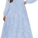 MITILLY Girls Fall Long Sleeve Dress Boho Flower A-Line Ruffle Tiered Flowy Maxi Dresses for Wedding Party 6Years (Blue)