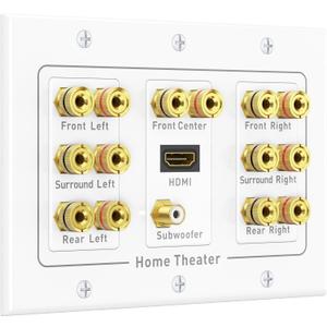 Cable Matters Triple Gang 7.1 Speaker Wall Plate with HDMI, Home Theater Wall Plate, Banana Plug Binding Post FacePlate, White