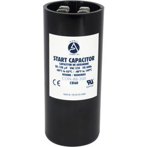 Appli Parts Motor Start Capacitor 80-108 Mfd (microfarads) uF 330 VAC Universal fit for Electric Motor Applications 1-7/16 in Wide 3-3/8 in Height CON-88-330