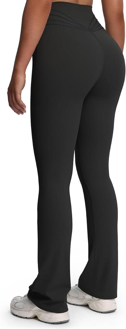 Aoxjox Mini Flare Leggings for Women Trinity Tummy Control High Waisted Wide Leg Yoga Pants 29"/31"/33" (Black, XS)