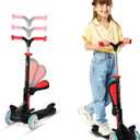 Kids Scooter  Foldable Seat  LED Wheel Lights Illuminate When Rolling  Children and Toddler 3 Wheel Kick Scooter  Adjustable Handlebar  Indoor and Outdoor- by Lifemaster (Black)