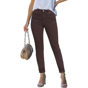 luvamia Skinny Jeans for Women Trendy High Waisted Fold Hem Slim Fit Stretchy Denim Pants Jeggings Jeans with Pockets (X-Large, Brown)