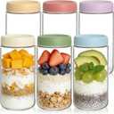 KEYWING 6-Pack 24oz Glass Overnight Oats Jars Wide Mouth Mason Jars with Airtight Lids, Glass Food Containers for Chia Pudding, Oatmeal, Yogurt, Snacks & Meal Prep