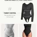 FeelinGirl Women's Long Sleeve Shapewear Bodysuit for Tummy Control Seamless Body Suits Thong V Neck Going Out Tops (Black, XS)