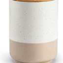 Vancasso Sabine Ceramic Canister with Airtight Wood Lid - 36 oz Kitchen Storage Container for Coffee, Tea, Sugar, Nuts & Spices - Medium Countertop Jar