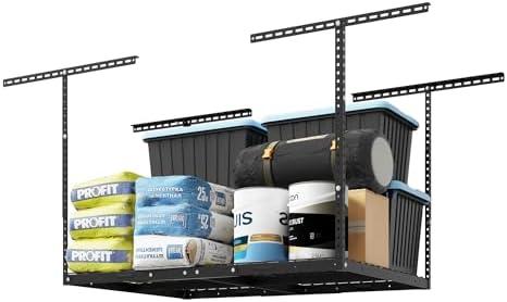 FLEXIMOUNTS 3x2 Ft Overhead Garage Storage Rack, Adjustable Organization System, Heavy-Duty Metal Ceiling Racks, 275lbs Weight Capacity, Black