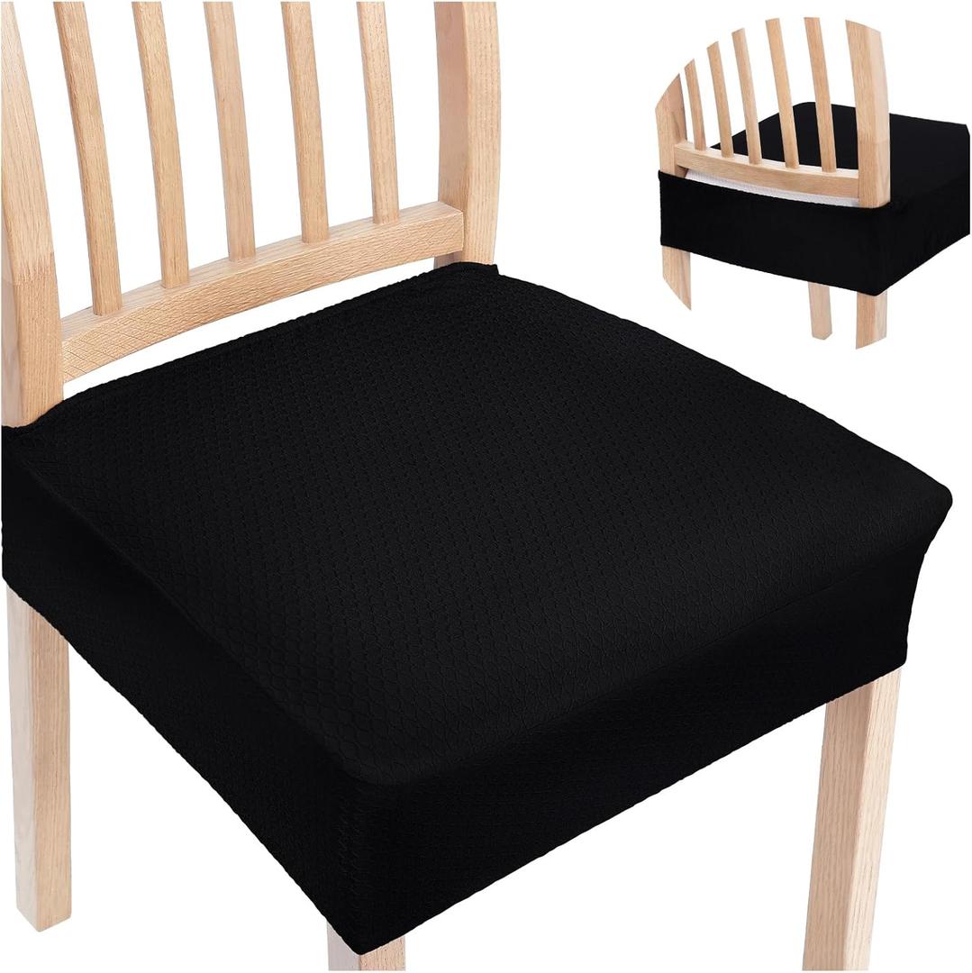 Smiry Stretch Jacquard Seat Covers for Dining Room Chairs Set of 6, Removable Washable Chair Seat Protector Slipcovers, No Rear Covers, Black