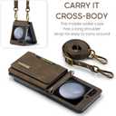 for Samsung Galaxy Z Flip 6 Case with Crossbody Wallet, 8 Cards Slot and Premium Leather Kickstand Vintage Card Holder (Coffee)