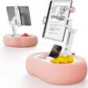 TAZENI Tablet Kindle Pillow Stand Holder with 2 Trays Fit 4''-13'' Phone/Tablet/Kindle iPad Holder Stand for Bed with Soft Plus Fabric Reading Accessories Gift, Pink